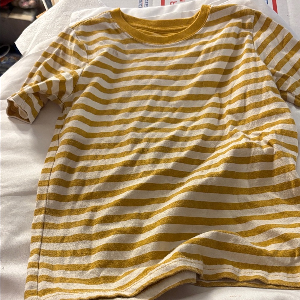 Wonder Nation mustard and White Striped Tee small 6/7